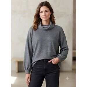 Talbots LUXE VELOUR LUREX® COWLNECK PULLOVER in Grey With Silver Stripes